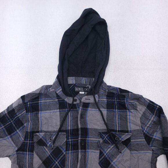 Caliville Casual Long Sleeve Button Up Hoodie Mens Size Medium M Gray Plaid - Picture 1 of 10